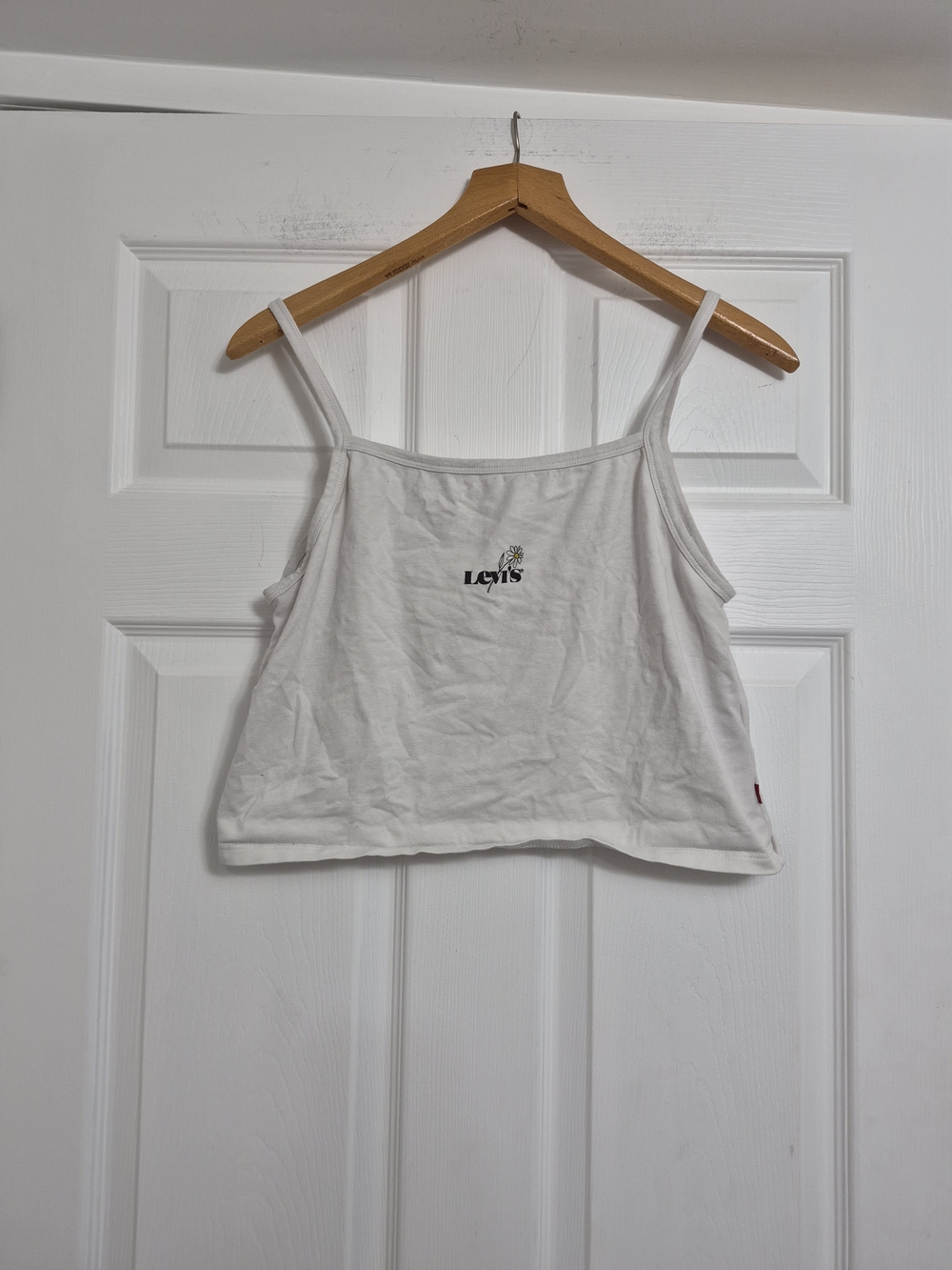 Levi's White Spaghetti-Strap Crop Top with Center Logo